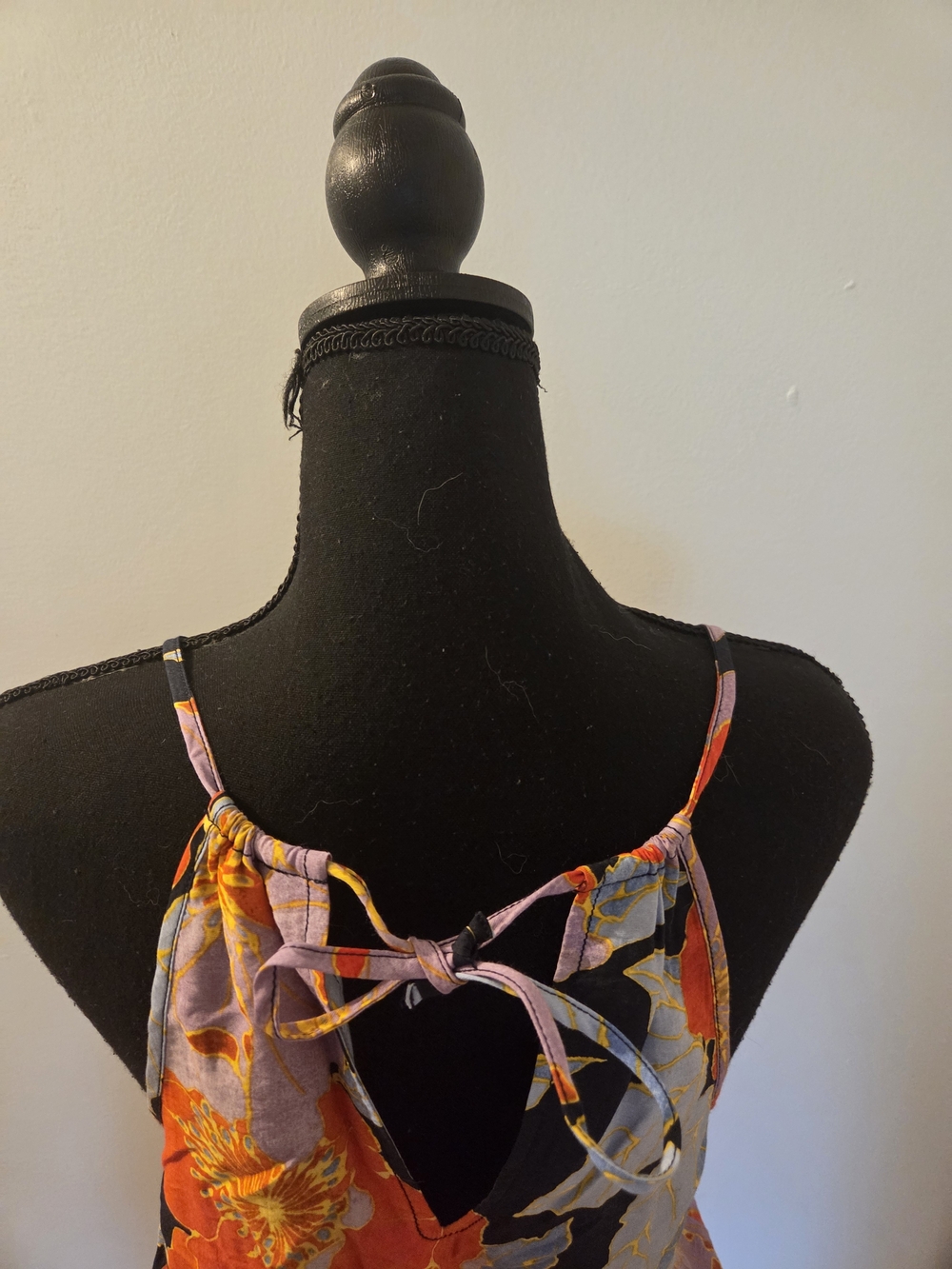 LOFT Black Floral Spaghetti-Strap Romper with Orange & Lavender Bloom - Picture 7 of 9